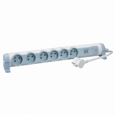 Przedłużacz 6x2P+Z+2Xusb - Korpus Obrotowy Z Włącznikiem - Biało-Szary - 1,5 M 50392 050392 LEGRAND (050392)